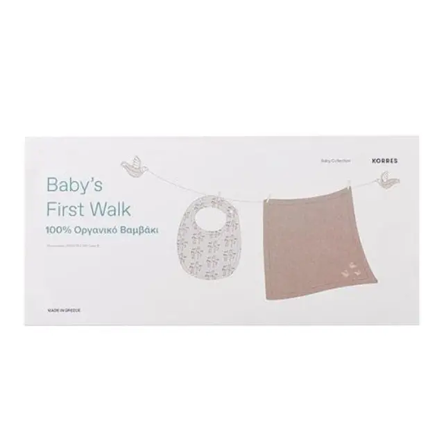 Korres Baby's First Walk Μουσελίνα Φασκιώματος 110x110cm, 1τμχ & Σαλιάρα για το Μωρό από 100% Οργανικό Βαμβάκι, 1τμχ