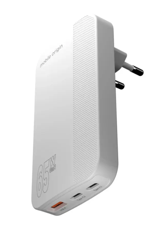 Mobile Origin 65W GaN III Slim Charger dual USB-C, Single USB-A white