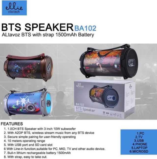 Φορητό Ηχείο Bluetooth Ellietech BA102 Μαύρο με σχέδιο 2