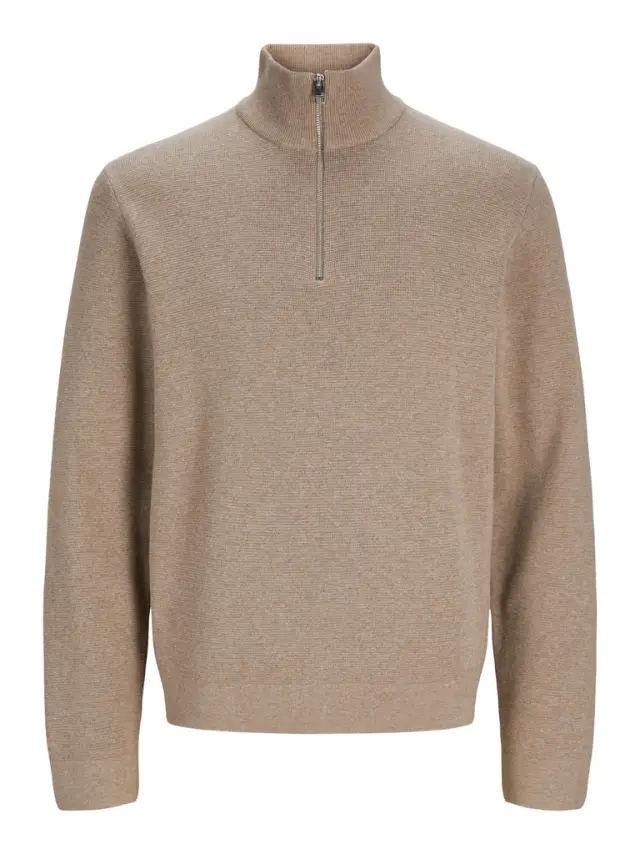 JJMILANO STITCH KNIT HALF ZIP SN - Greige