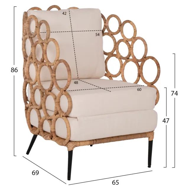 Πολυθρόνα Ringer από RATTAN-μέταλλο φυσικό χρώμα 65x69x86 εκ. 2