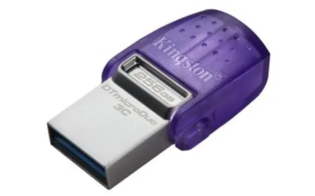 Kingston Technology DataTraveler microDuo 3C USB flash drive 256 GB USB Type-A / USB Type-C 3.2 Gen 1 (3.1 Gen 1) Stainless steel, Purple