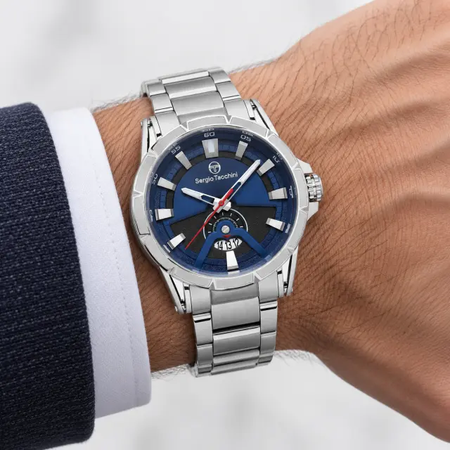 Ανδρικό Ρολόι Sergio Tacchini Ασημί με Μπλε Καντράν ST.1.10454-3 2