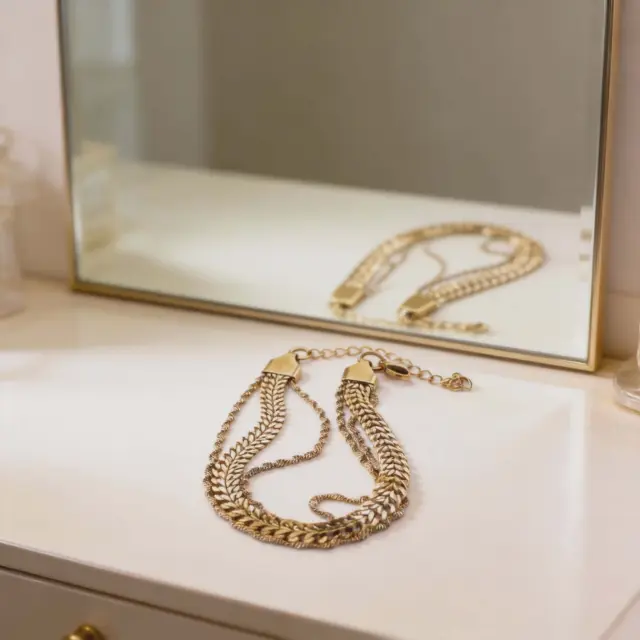 Gold Multi-Strand Bracelet with Weave Texture