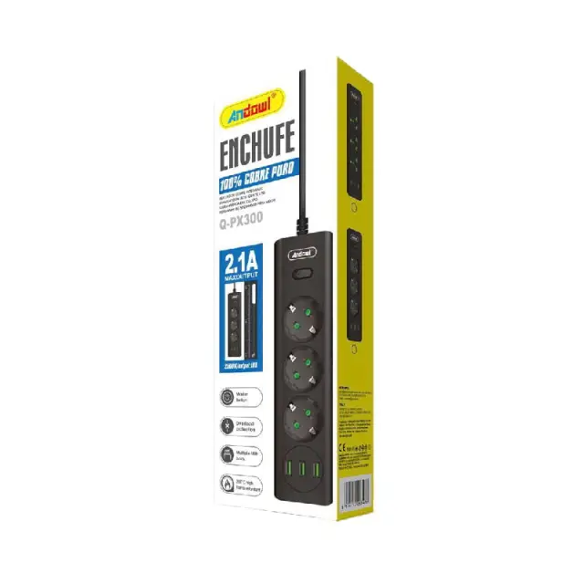 Andowl Πολύπριζο 3 Θέσεων + 2 USB Θύρες με Διακόπτη Q-PX300 - Socket z774222
