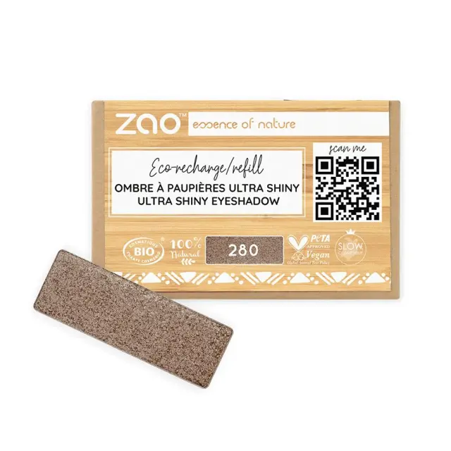 Zao Organic Eyeshadow Rectangle Ultra Shiny Refill - Βιολογική Ultra Shiny Σκιά Ματιών (Ανταλλακτικό) - Zao 280 Satin cocoa