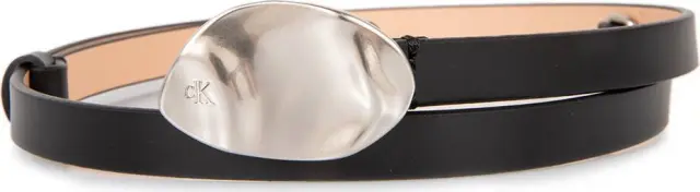 Calvin Klein Δερμάτινη Γυναικεία Μεσαία Ζώνη Stone Lock Slouchy Belt 15mm Μαύρη 85cm 3