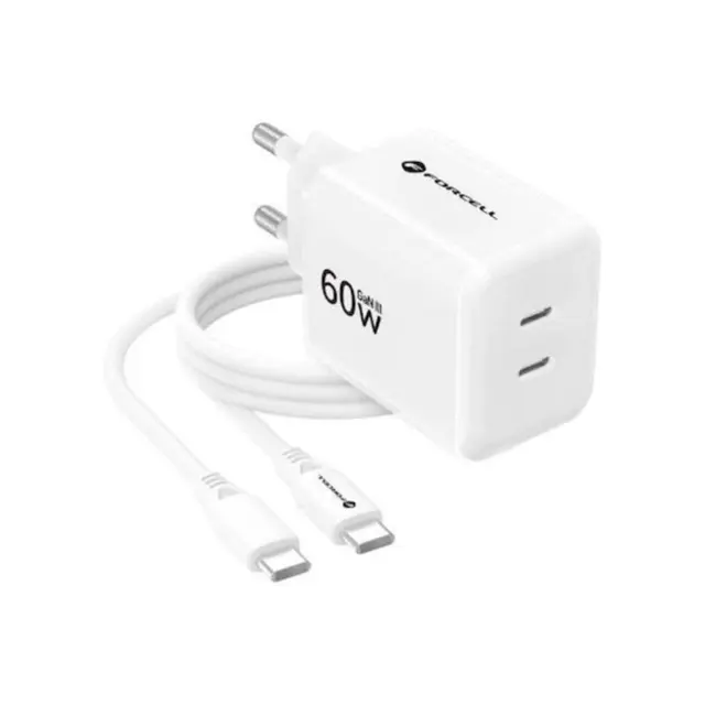 Phone charger Forcell F-Energy GaN III 2x USB C AVS SSFC3.0 60W + USB C to USB C white 3