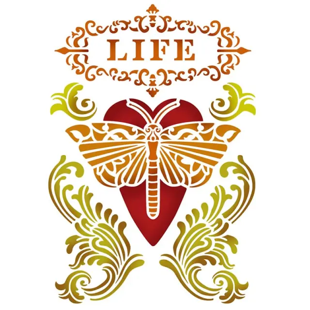 Stencil Life Heart with Dragonfly 20x15cm , Stamperia