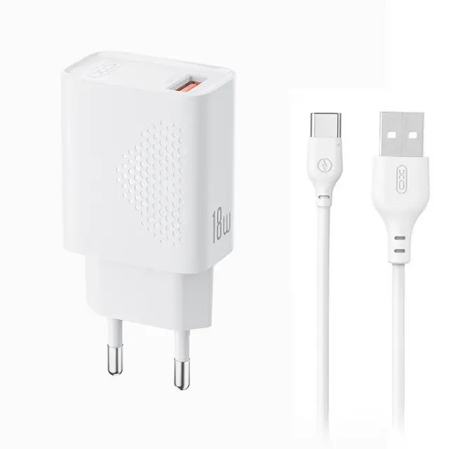 Universal φορτιστής USB-A, 18W και αποσπώμενο καλώδιο USB type-C σε λευκό χρώμα