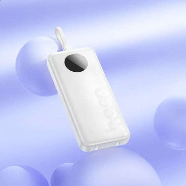 Hoco Power Bank 10000mAh με 2 Eνσωματωμένα Καλώδια Φόρτισης και Θύρες USB-A, USB-C Άσπρο J132 3
