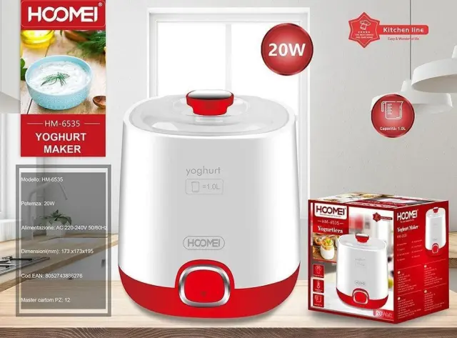 Γιαουρτομηχανή με Κάδο 1lt 20W Hoomei HM-6535 Λευκό/Κόκκινο 2