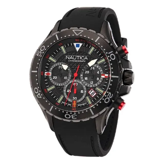 Nautica NST Chronograph Men's Watch Black Silicone Strap NAPNSF202