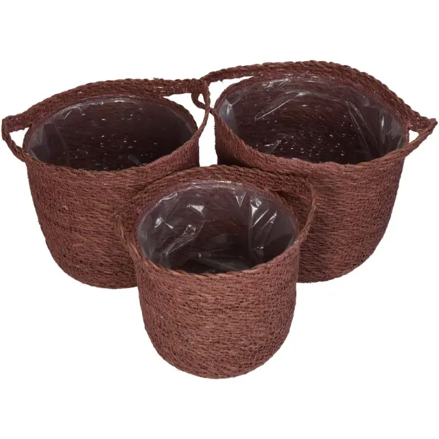 Καλάθι Almond Seagrass 25x25x24cm Σετ 3Τμχ 2