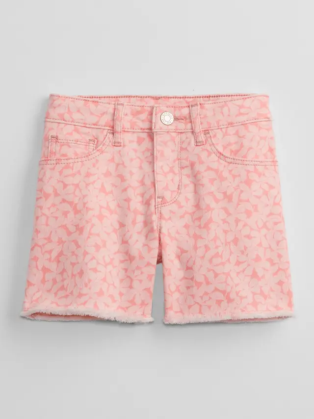 Παιδικό Mid Rise Print Midi Denim Σορτς με Washwell bright guava floral - 10
