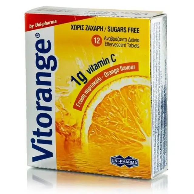 Uni-Pharma Vitorange 1gr Vitamin C Sugar Free Συμπλήρωμα Διατροφής για την Προστασία του Ανοσοποιητικού Συστήματος 12Effer.Tabs