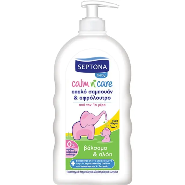 Septona Baby Calm N Care Απαλό Βρεφικό Σαμπουάν & Αφρόλουτρο Με Βάλσαμο & Αλόη 500ml