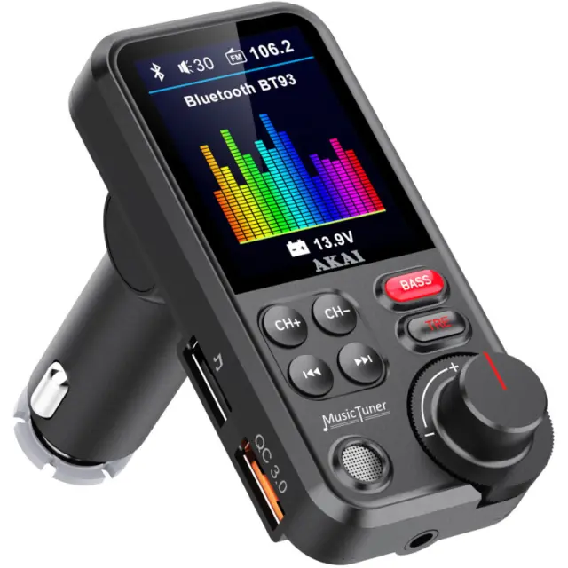FM Transmitter Με Hands Free QC Φορτιστή Bluetooth Aux-In/Out Micro SD Και 2 USB AKAI FMT-93BT