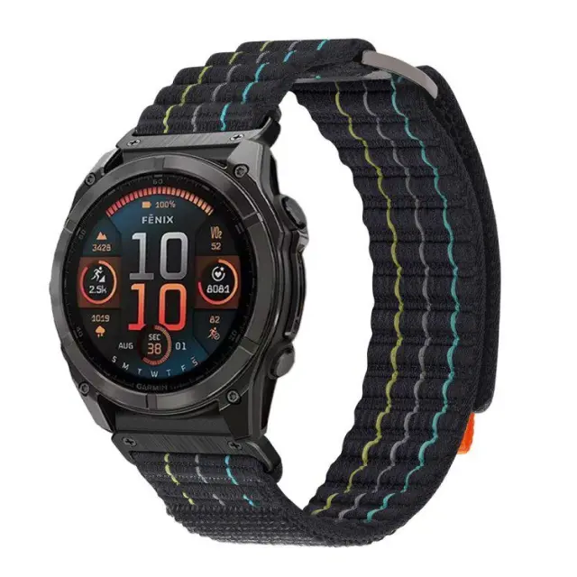 Λουράκι Υφασμάτινο για Garmin Fenix 5/6/6 Pro/7/8/9 (47mm)- Μαύρο με Ρίγες OEM