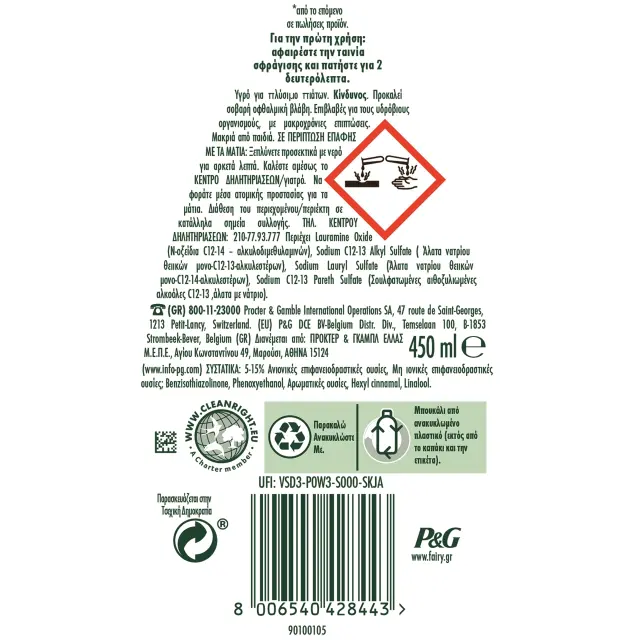 Fairy Max Power Απορρυπαντικό Πιάτων Υγρό Kανονικό 450ml 2