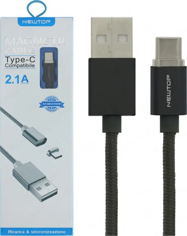 Newtop CU10 Magnetic USB 2.0 Cable USB-C male - USB-A male Μαύρο 1m (CU10)