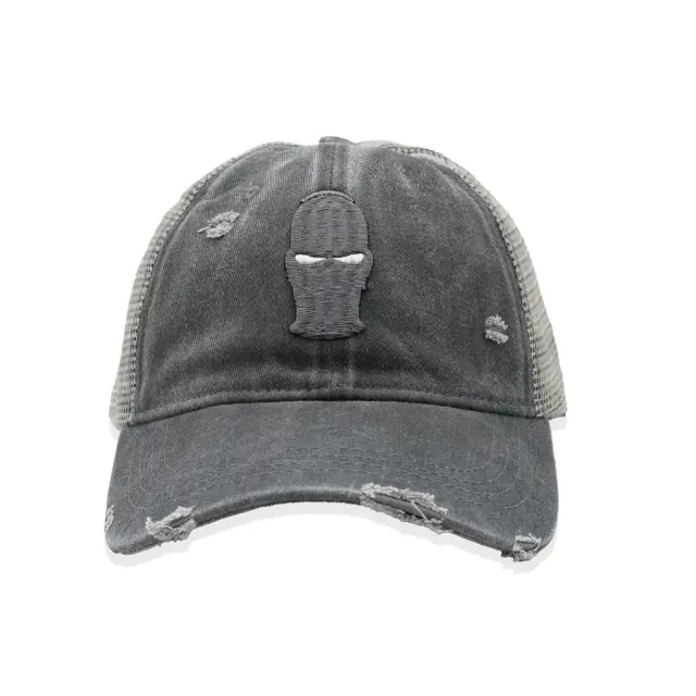 Ghetto Grey 3D Mask Washed Cap | 6 Panel 2