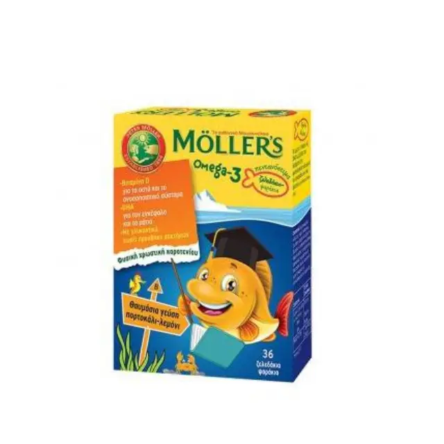 Möller’s Omega-3 Ζελεδάκια Ψαράκια για Παιδιά με Βιταμίνη D3 Χωρίς Ζάχαρη, Γεύση Πορτοκάλι-Λεμόνι, 36 Ζελεδάκια
