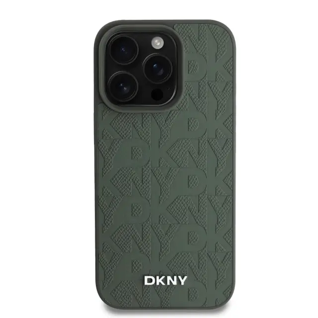 DKNY PU Leather Grid Pattern Magsafe Case for iPhone 16 Pro Green 3