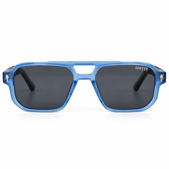 Ghetto Sunglasses Transparent Blue Frame – Black + Wood Temples | Unisex