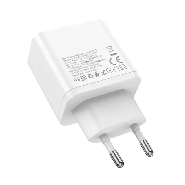 Hoco Φορτιστής με Διπλή Θύρα USB-C και Καλώδιο Lightning 45W Λευκός N35 3
