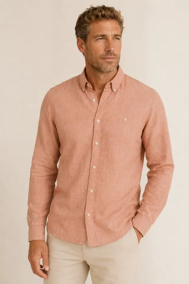 JPRBLUSUMMER LINEN BL SHIELD LS SHIRT LN Amber Brown 2