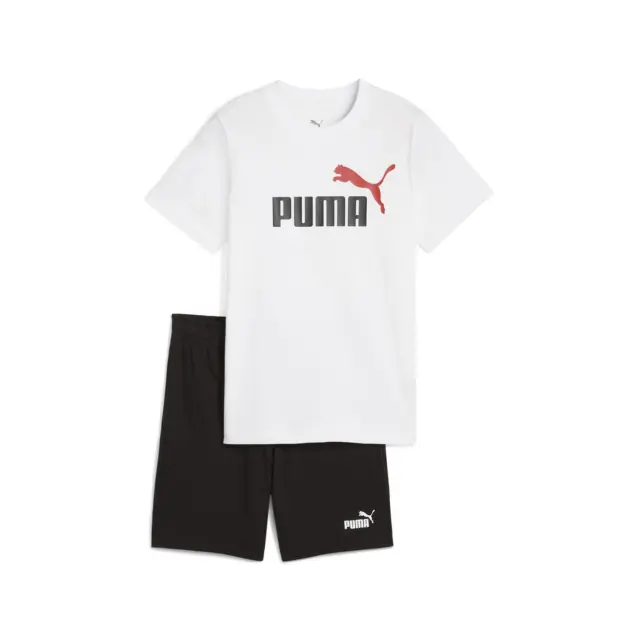 Puma Ess Logo Tee & Shorts Set White-Black 686298-02 - 176