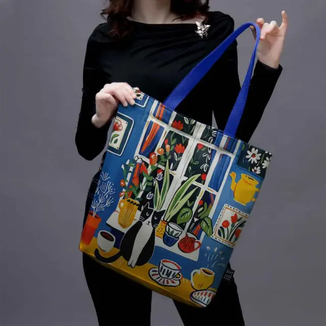 PITEX Τσάντα ώμου από Βελούδο / Tote Bag: Cat's House 2