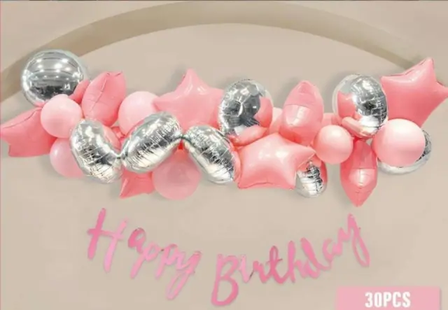 Γιρλάντα μπαλόνια σε ροζ & ασημί χρώματα Happy Birthday 30τμχ