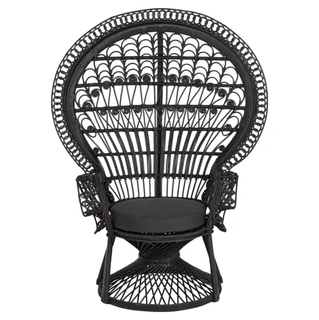 Πολυθρόνα Royal Peacock Rattan μαύρο-μαξιλάρι μαύρο 114x72x150 εκ. 3