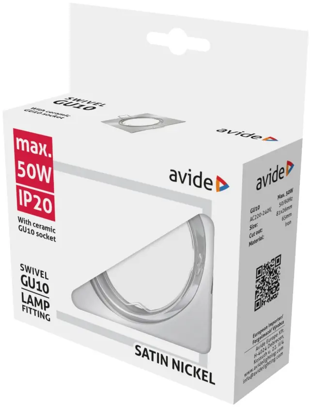 Avide GU10 Πλαίσιο Τετράγωνο Σαγρέ Σατέν Νίκελ 15.001.0545 2