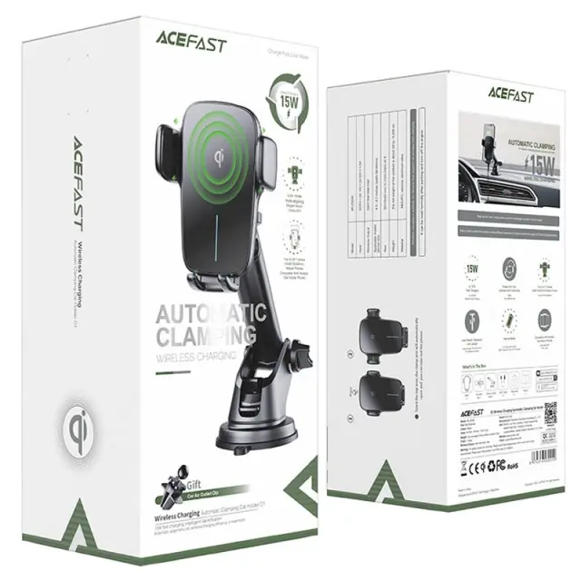 Βάση Στήριξης Αυτοκινήτου Acefast D1 Mount Holder Auto-Aligning 4.5" – 6.7" και Wireless Charger 15W Μαύρο 2