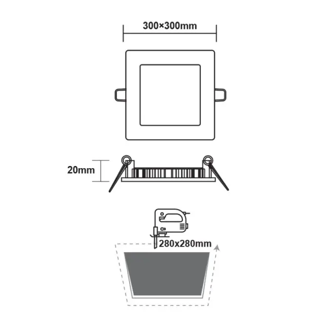 LED ΠΑΝΕΛ ΧΩΝΕΥΤΟ 230V AC 23W 6500K 2120LM Ra80 Φ300mm ΛΕΥΚΟ ΤΕΤΡΑΓΩΝΟ / PENU2365SW 2