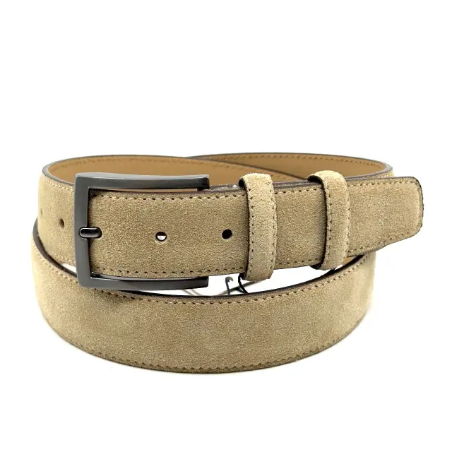 Μπεζ Άμμου Δερμάτινη Ζώνη Nubuck Suede 3,5 cm - 110cm 2