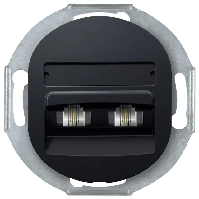 EON E613.E1 Double telephone socket without cover frame 2xRJ12 6/4 Cat 3, soft-touch black 15.005.0171