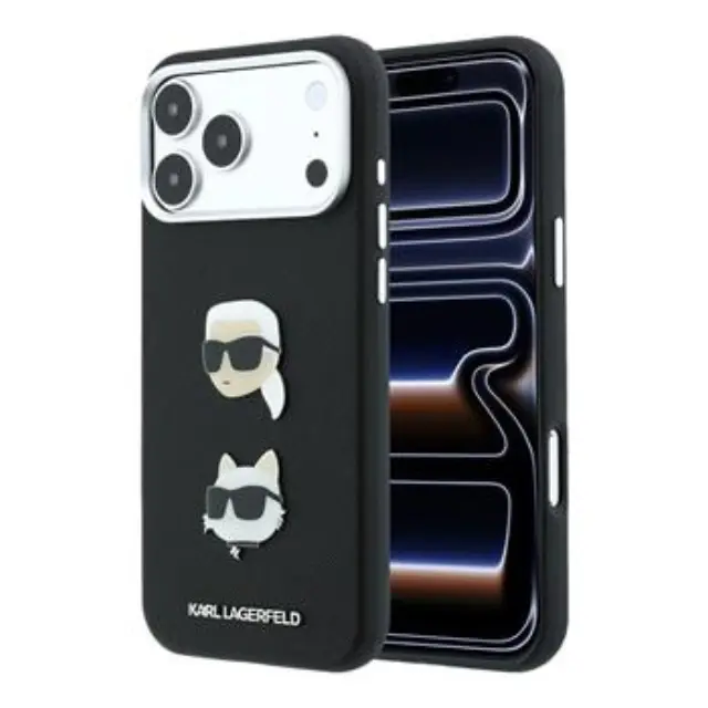 Karl Lagerfeld PU Semi Wrap Saffiano K&CH Heads Case for iPhone 18 Pro Max Black