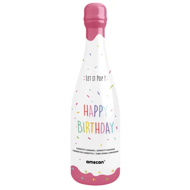 Κανονάκι Ροζ Μπουκάλι με Κομφετί 32εκ. - Happy Birthday