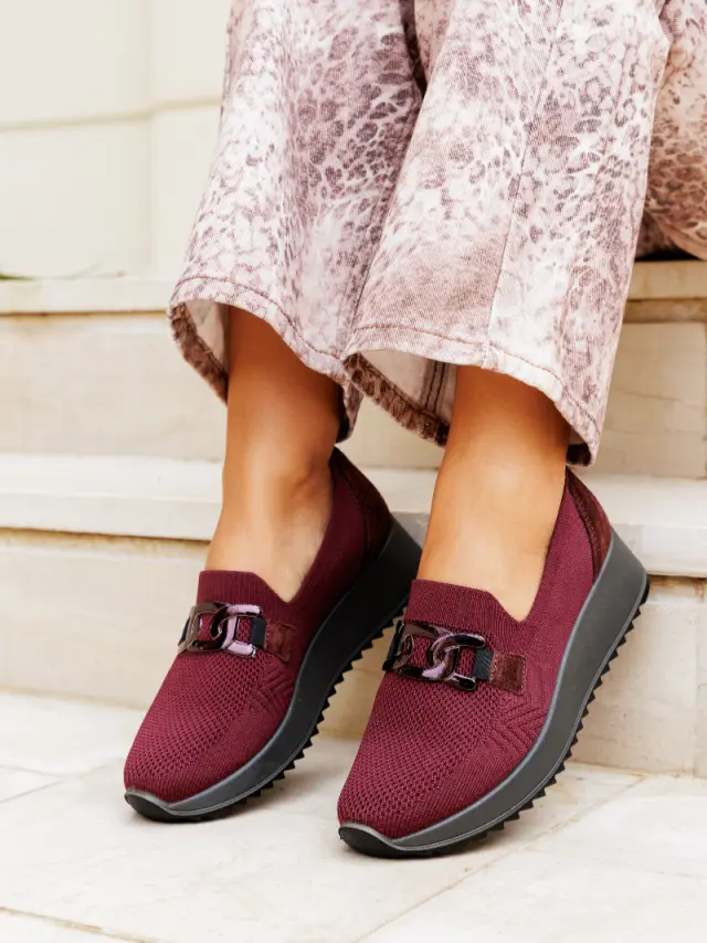 Imac Sneakers Γυναικείο δέρμα/ύφασμα Μπορντώ IMA/858210 BORDO 2