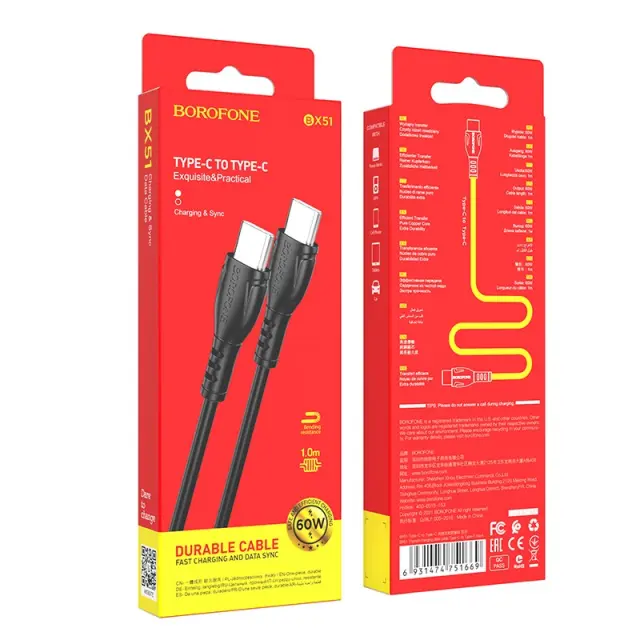 Καλώδιο Borofone BX51 Triumph USB-C σε USB-C 60W Μαύρο 1m 2