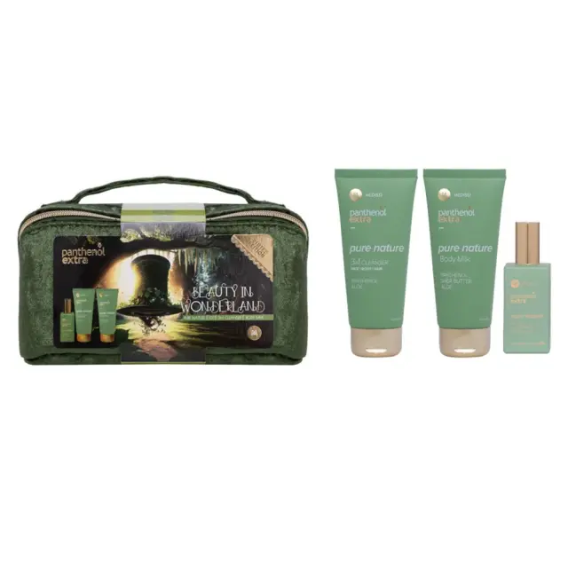 Panthenol Extra Beauty In Wonderland Edition Pure Nature Promo Eau de Toilette Γυναικείο Άρωμα, 50ml, 3in1 Cleanser Αφρόλουτρο & Σαμπουάν, 100ml, Body Milk Ενυδατικό Γαλάκτωμα Σώματος, 100ml & Νεσεσέρ