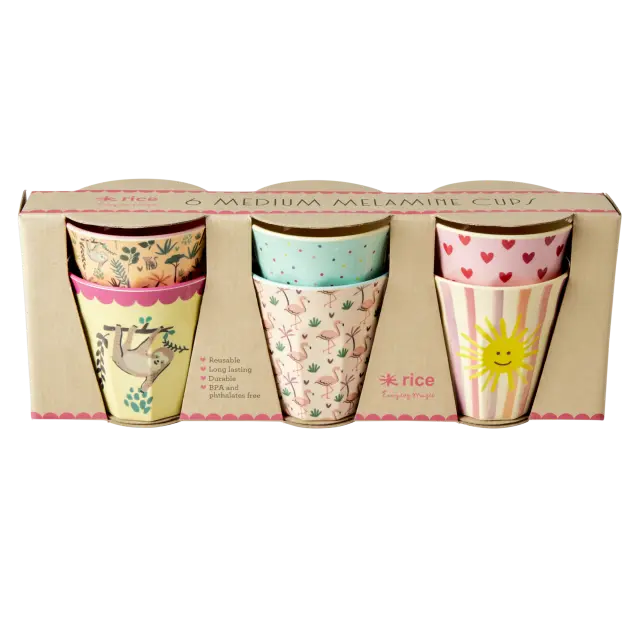 Rice - Medium Melamine Cups 6 Pcs - Funky Print Multi