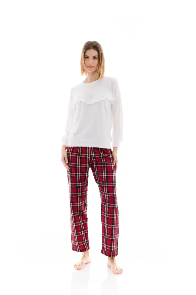 W1428 - White - PYJAMA RED-BLACK PLAID - S
