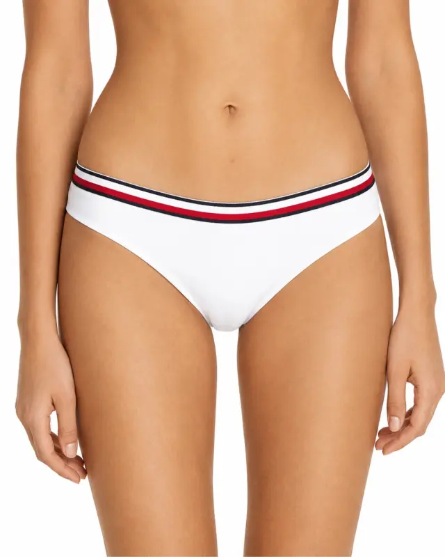 Tommy Hilfiger Γυναικείο Bikini Bottom Λευκό με Ριγέ Λάστιχο 2