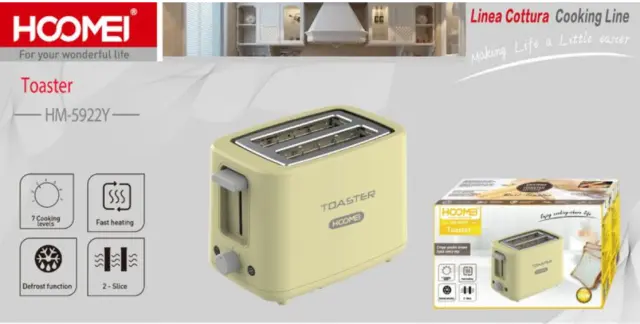 Hoomei Ηλεκτρική Φρυγανιέρα 2 θέσεων 750W Κίτρινη HM-5922Y 2