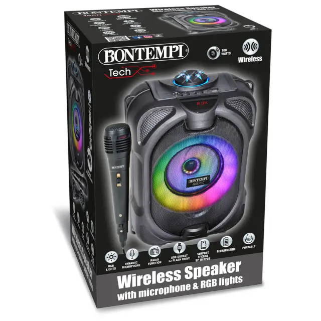 Bontempi Ασύρματο Ηχείο με Μικρόφωνο & Φώτα RGB 80 Watt 491020 2